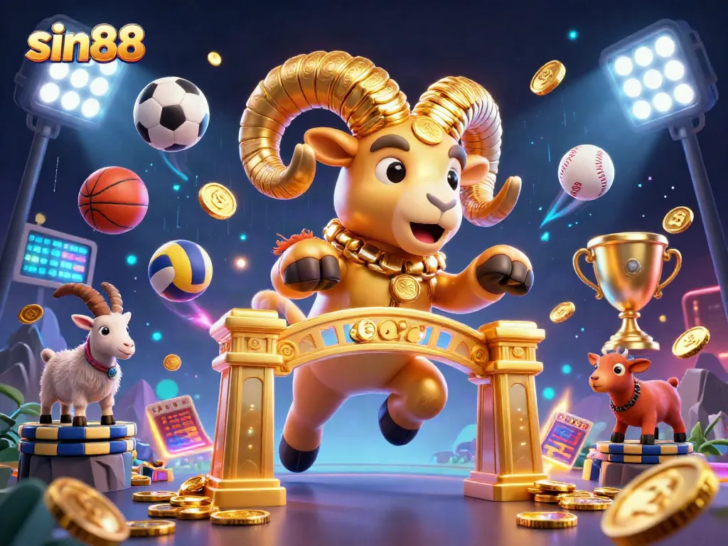 Experience thrilling action at sin88 with a dynamic 3D scene featuring vibrant sports elements and engaging characters.