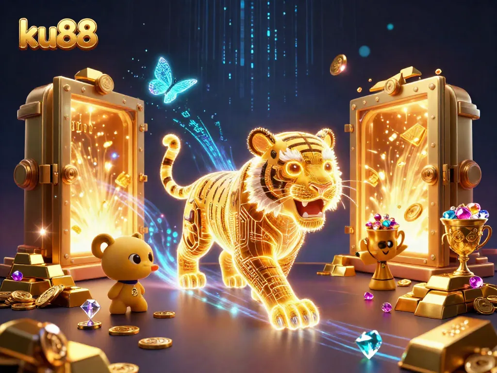 Experience thrilling jackpots at ku88's digital casino with vibrant golden elements and 3D characters.